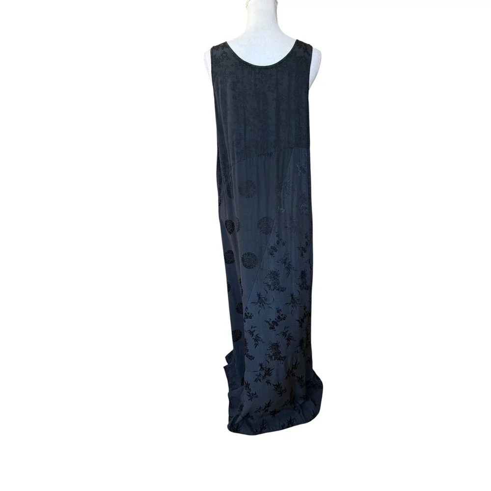 Citron Santa Monica Silk Burnout Velvet Floral Maxi Dress Black Sleeveless L